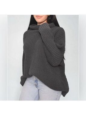 aerie ribbed knit gray turtleneck sweater size XS